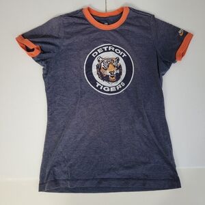 Nike MLB Womens Detroit Tigers Blue and Orange Ringer Short Sleeve T shirt